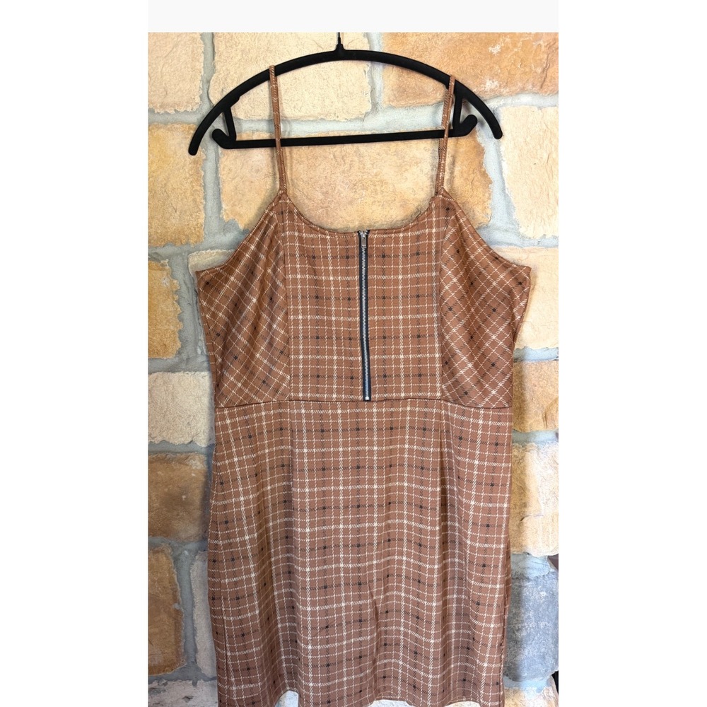 No Boundaries Brown Plaid Mini Dress Front Zip‎ Sleeveless Juniors XXL 19 Tan